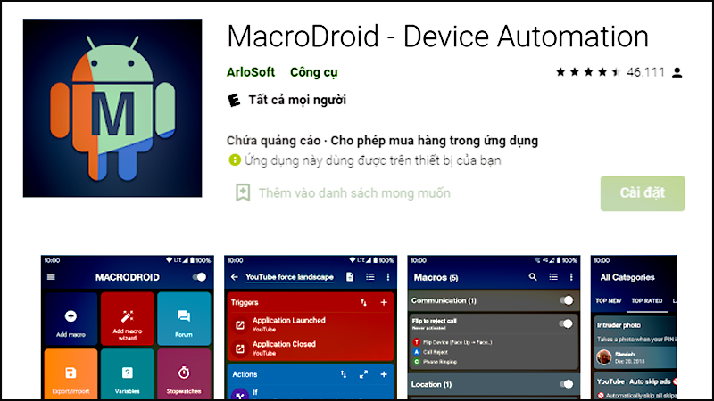 MacroDroid hoạt động ngay khi mở ứng dụng hoặc những khoảng thời gian đã được thiết lập